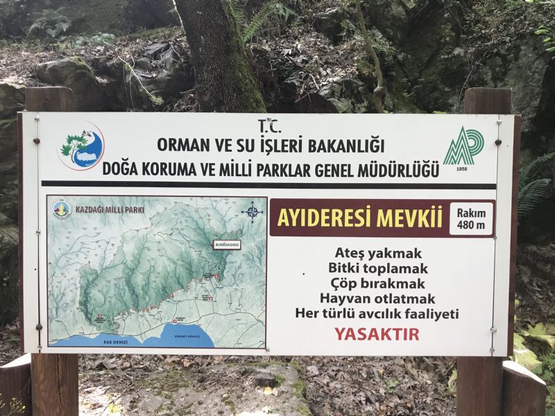 Kazdağı Milli park bilgi tabelası İda Natura otel