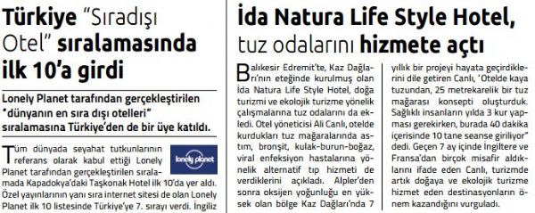 Turizm Yatırım Dergisi Kazdağları Otelleri Haberimiz
